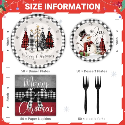 Christmas Paper Plate and Napkin Set - Buffalo Plaid 9x7 Inch, 200 pcs