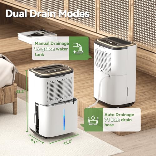 50 Pint Dehumidifier for Basement & Home - 5000 Sq.Ft, Drain Hose, 3 Modes