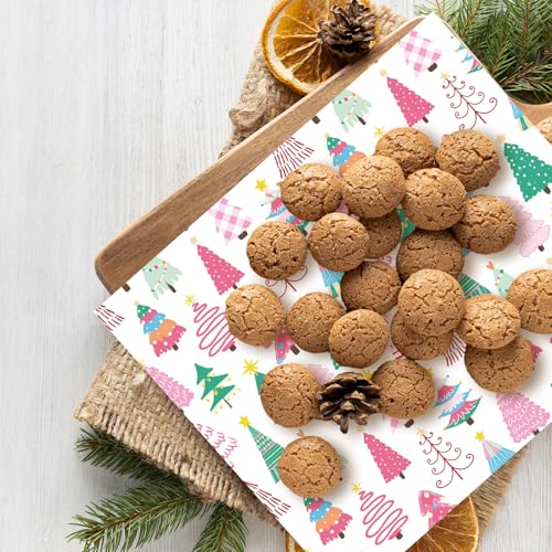 Christmas Wax Paper Sheets - Festive Pink and Green Tree Deli Wraps, Waterproof & Greaseproof, 9.8 x 8.3 Inches, 150 Pack