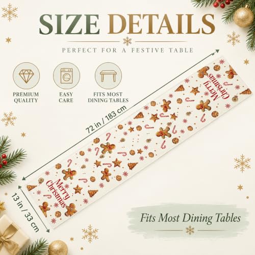 Christmas Gingerbread Table Runner 13x72 Inch Holiday Decor