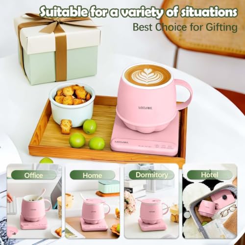 Pink 400ML Electric Mug Warmer with 4-in-1 Beverage Heating and Cooking Modes