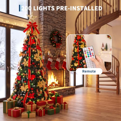 6FT Pre-Lit Pop-Up Christmas Tree with Projection Star Topper & LED Lights