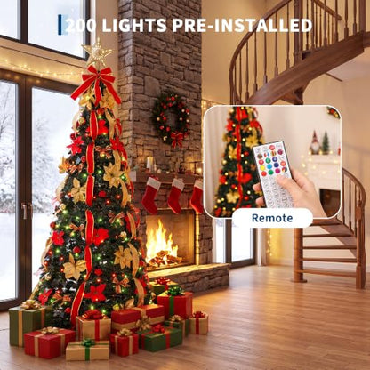 6FT Pre-Lit Pop-Up Christmas Tree with Projection Star Topper & LED Lights
