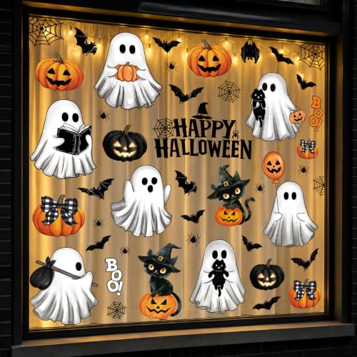Halloween Ghost Window Cling Stickers Set - Pumpkin & Cat Variations