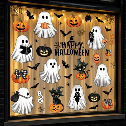 Halloween Ghost Window Cling Stickers Set - Pumpkin & Cat Variations