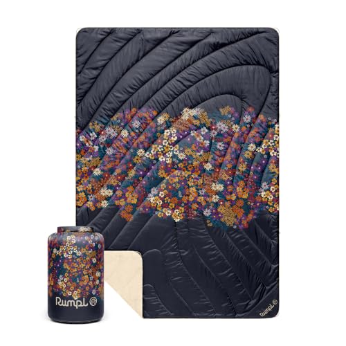 Rumpl Fleece Puffy Blanket for Indoor & Outdoor Use - Midnight Bloom, 52 x 75"
