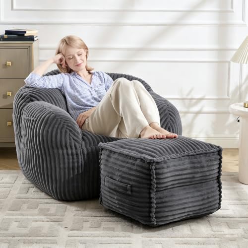 Dark Gray Square Stuffed Pouf Ottoman with Foam Filling - 23"D x 22"W x 16"H