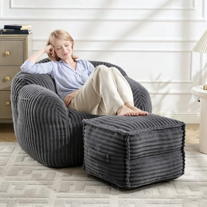 Dark Gray Square Stuffed Pouf Ottoman with Foam Filling - 23"D x 22"W x 16"H