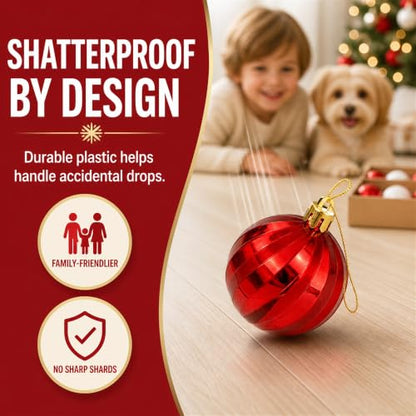 42 Pack Shatterproof Christmas Ornaments - Red & White Holiday Tree Decorations