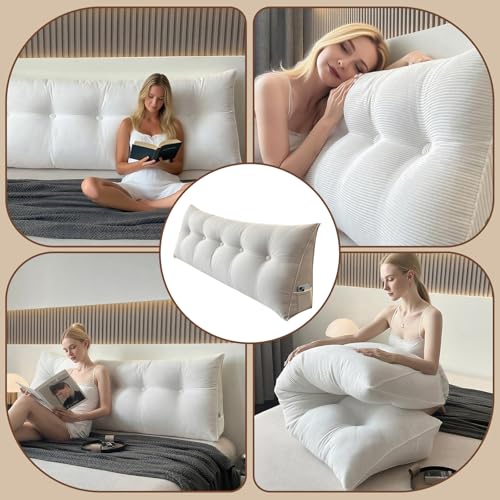 Twin XL Wedge Headboard Pillow for Bed Reading Support White