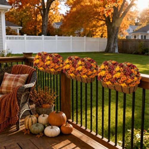 Artificial Geraniums for Outdoors - Fall Mixed Colors, 8 Bundles, Weather-Resistant