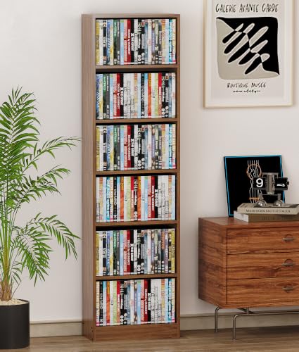 Walnut 6 Tier DVD Storage Shelf with Adjustable Shelves - Media Cabinet VPSMAT