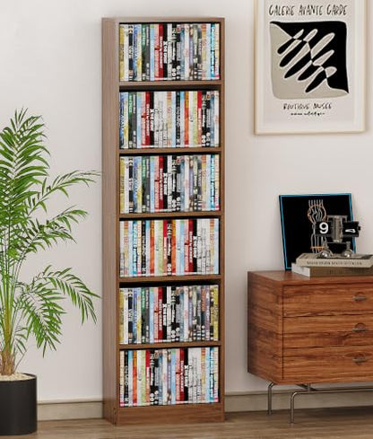 Walnut 6 Tier DVD Storage Shelf with Adjustable Shelves - Media Cabinet VPSMAT