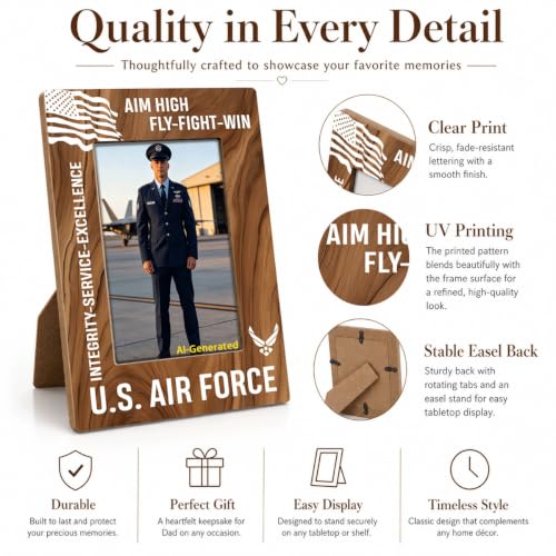 Air Force Picture Frame 5.7x7.9 in, Aim High Service Wooden Photo Frame - Color 05