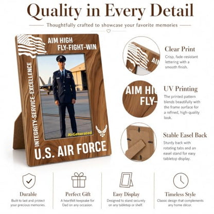 Air Force Picture Frame 5.7x7.9 in, Aim High Service Wooden Photo Frame - Color 05