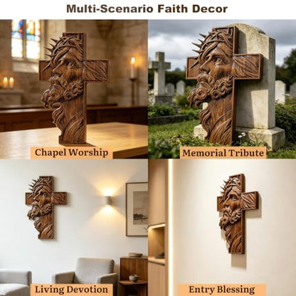 13.78in Catholic Jesus Tears Wooden Crucifix Wall Cross Faith Gift - Handcrafted