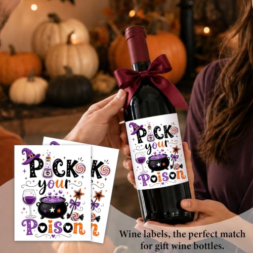 Pick Your Poison Halloween Wine Labels Witch Potion Bottle Stickers 10 Pcs