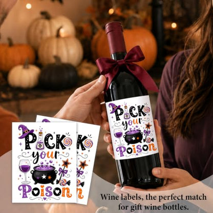 Pick Your Poison Halloween Wine Labels Witch Potion Bottle Stickers 10 Pcs
