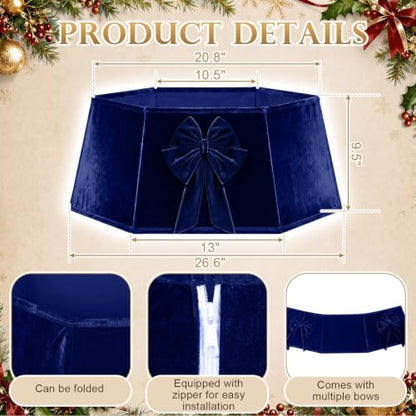 Navy Blue Velvet Hexagonal Christmas Tree Collar with Bow 24 Inch - Skylety