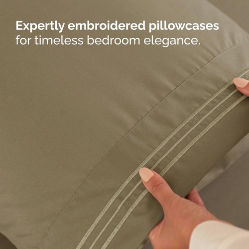 Flex Top Split Head King 4 Piece Sheet Set - Comfy Breathable & Cooling Bed Sheets Set - Hotel Luxury Bedding for Women, Men, Kids, Teens, Boys & Girls - Deep Pockets, Ultra-Soft - Oeko-Tex - Khaki