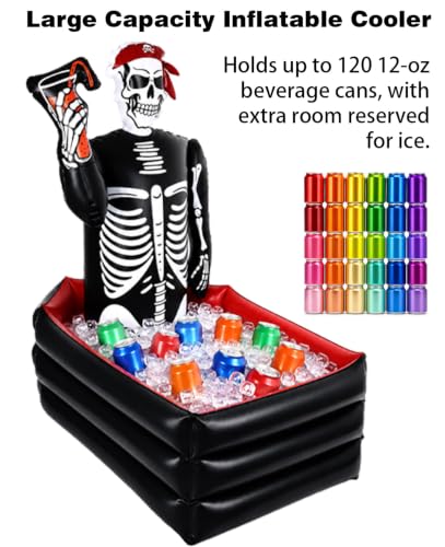 Skeleton Halloween Ice Bucket Inflatable Cooler for Drinks - Large Capacity, Indoor Outdoor Party Decor