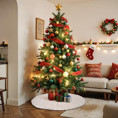 Lanpn Christmas Tree Skirt 71 Inch Faux Fur Xmas Mat with Rhombus Plush for Extra Large Trees Beige 180cm
