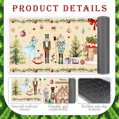Winter Nutcracker Kitchen Rug Set of 3 - Christmas Holiday Floor Mats, Washable & Non-Slip