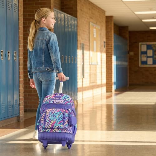 Kids Rolling Backpack Set with Lunch Bag - Blue Purple Leopard, School & Travel Bag for Girls Ages 6-12