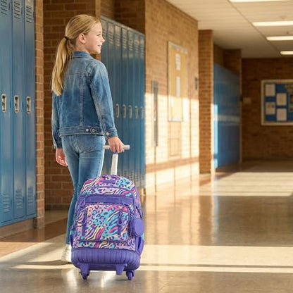 Kids Rolling Backpack Set with Lunch Bag - Blue Purple Leopard, School & Travel Bag for Girls Ages 6-12