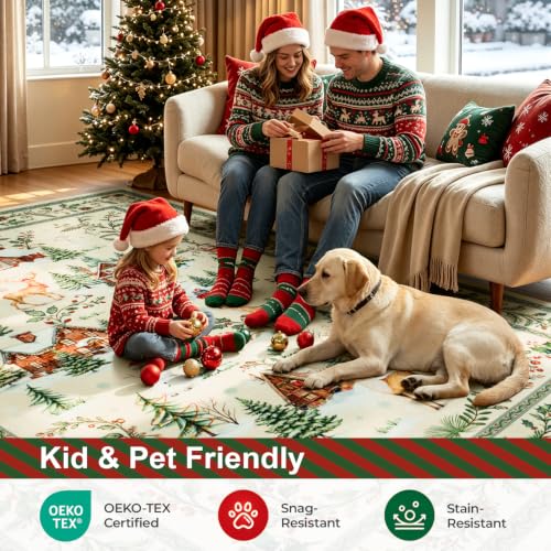 Beige Area Rug 2x3 Feet for Entryway, Kitchen & Bathroom - Christmas Design