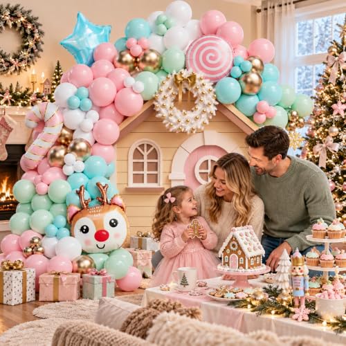 Enanal Christmas Balloon Garland Arch Kit for Christmas Party Decorations - Pastel Candy Land Theme