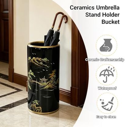 Ceramic Umbrella Stand Holder for Entryway - 45x20cm Floor Vase & Storage Bucket