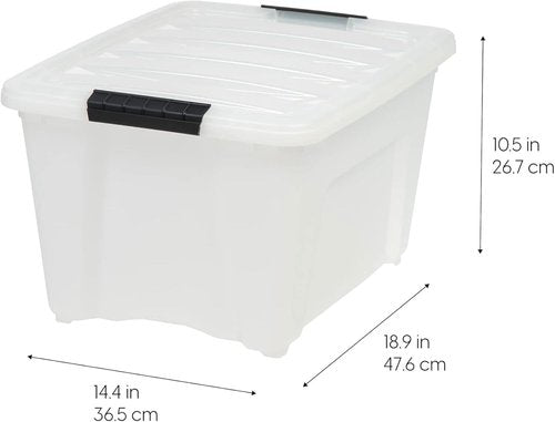 IRIS USA Stackable Storage Bins - 32 Quart Plastic Containers with Latching Lids | 8 Pack, Pearl Color