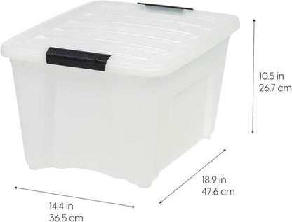 IRIS USA Stackable Storage Bins - 32 Quart Plastic Containers with Latching Lids | 8 Pack, Pearl Color
