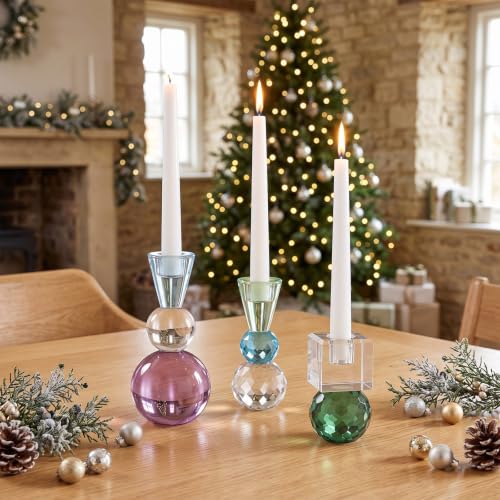 3 Pcs Glass Candle Holders Set Christmas Decor Modern Taper Stand
