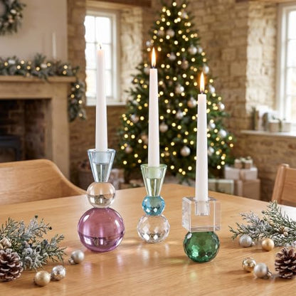 3 Pcs Glass Candle Holders Set Christmas Decor Modern Taper Stand