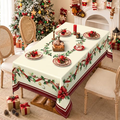 Christmas Poinsettia Rectangular Tablecloth 60x84 Inch Waterproof & Wrinkle-Resistant