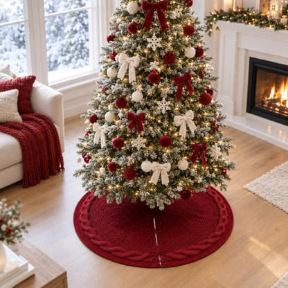 Yuboo Burgundy Red Christmas Tree Skirt 48 Inch - Large, Rustic Knit
