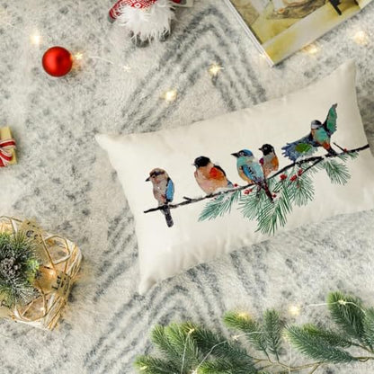 Christmas Bird Pillow Cover 12x20 Teal Winter Home Decor - Pack of 1