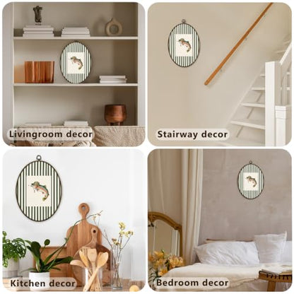 Oval Wall Art Fish Decor - Whimsical Trout Framed Wall Art 8.7 x 11.3 Inches - Fish5 Variation