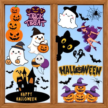 Halloween Window Stickers Set - Ghost Pumpkins Bats for Glass Doors & Windows