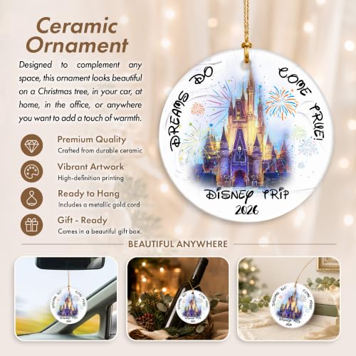 Castle Fireworks Trip Ornament - Magical 2026 Vacation Keepsake for Family Travel