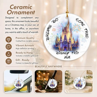 Castle Fireworks Trip Ornament - Magical 2026 Vacation Keepsake for Family Travel