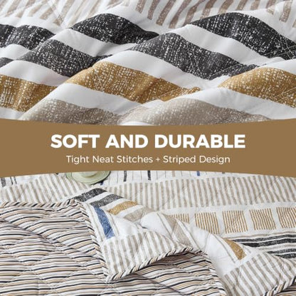 Cottolester Striped Bedding Set Queen Size - Taupe Grey, 3 Pieces