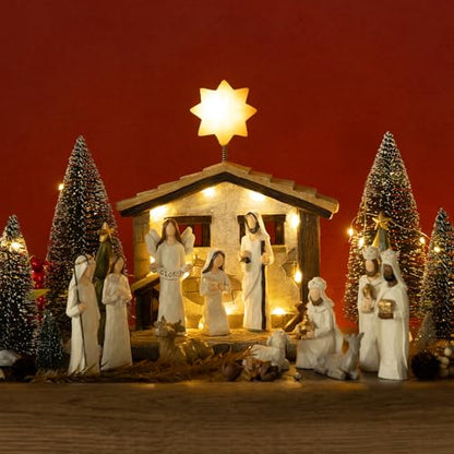 Indoor Nativity Scene Set with 15 Figures and Light-Up Christmas Decor