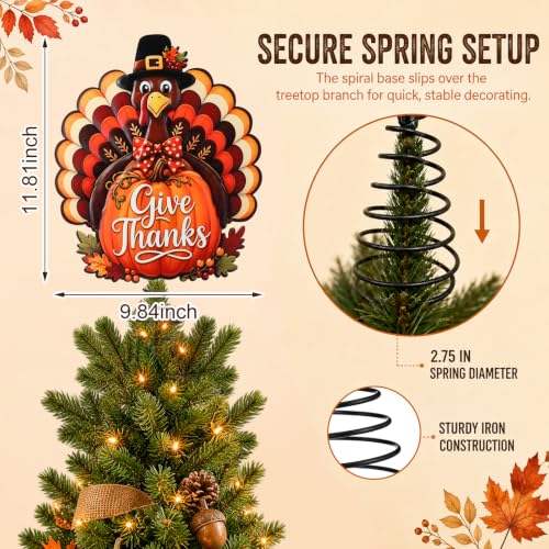 Thanksgiving Turkey Tree Topper with Spring Base - Metal, 11.8 Inches