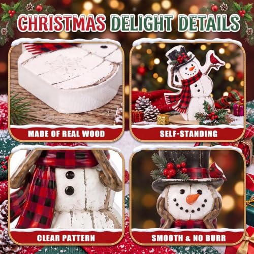 Christmas Snowman Centerpiece Set - Rustic Wooden Holiday Decor, 3 Pieces