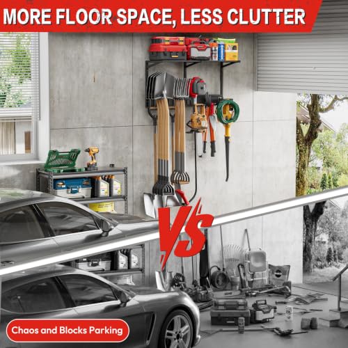 32-Inch Garage Wall Organizer with Shelves, Hooks & Heavy Duty Metal Storage