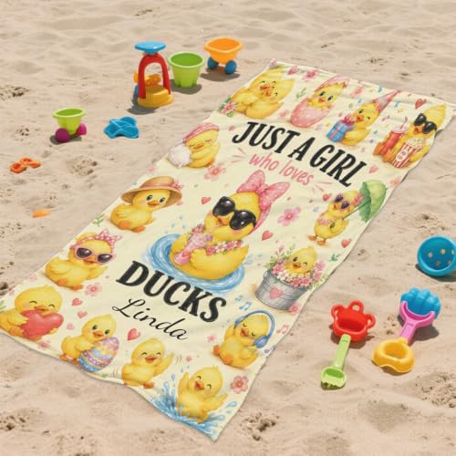 Girl Loves Ducks Beach Towel - Custom 30x60 Microfiber Personalizable Towels - Variation of Girl Loves Ducks