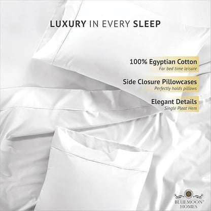 Bluemoon Homes Egyptian Cotton Sheets Queen Size 4 Piece Sheet Set - All Around Elastic 18" Deep Fitted Sheet, Extra Soft & Best Bed Sheets - Natural White Queen Bedding Set